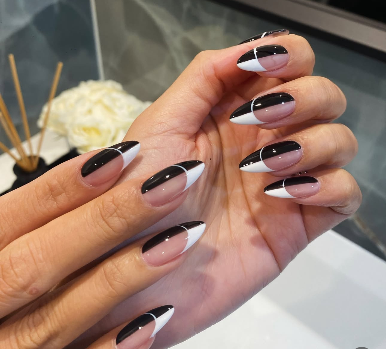 Black and white geometric nail art